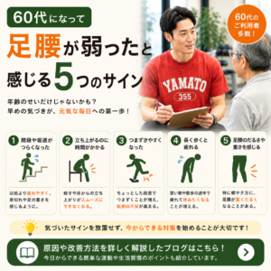 田中ゆうやボディメンターが60代のお客様の立ち上がり動作を確認する様子