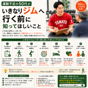 田中ゆうやボディメンターが50代ジム初心者のフォームを確認する様子