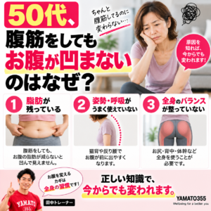 50代 腹筋 お腹 凹まない理由を解説するイメージ